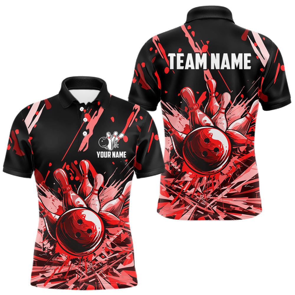Maxcorners Red Bowling Jerseys Bowling Polo, 1/4 Zip Shirt For Men Custom Bowling Team Shirts For Bowlers