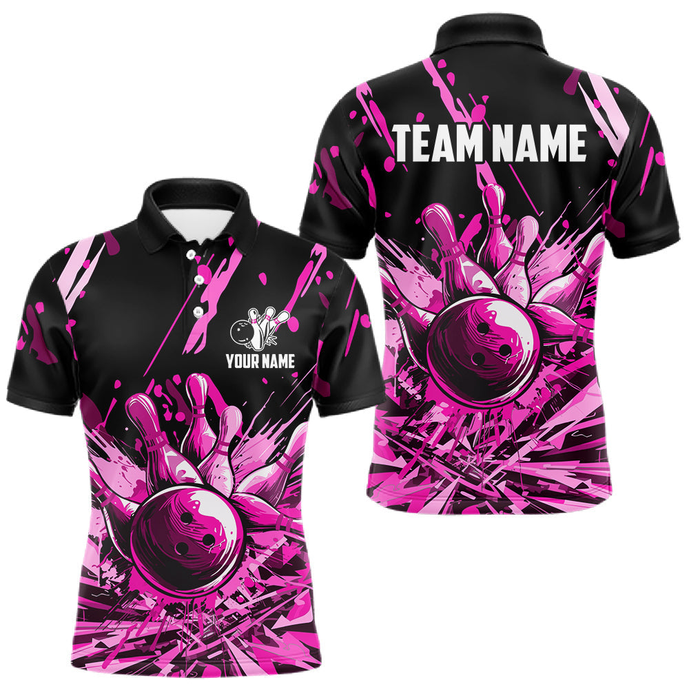 Maxcorners Pink Bowling Jerseys Bowling Polo, 1/4 Zip Shirt For Men Custom Bowling Team Shirts For Bowlers