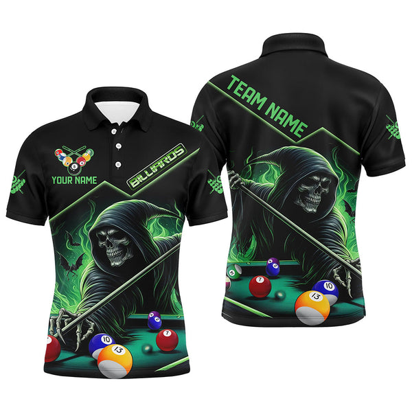 Maxcorners Funny Green Death Skeleton Play Pool Custom 3D Printed Billiard Shirts For Men Billiard Jerseys