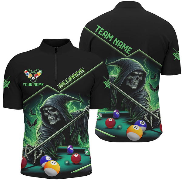 Maxcorners Funny Green Death Skeleton Play Pool Custom 3D Printed Billiard Shirts For Men Billiard Jerseys