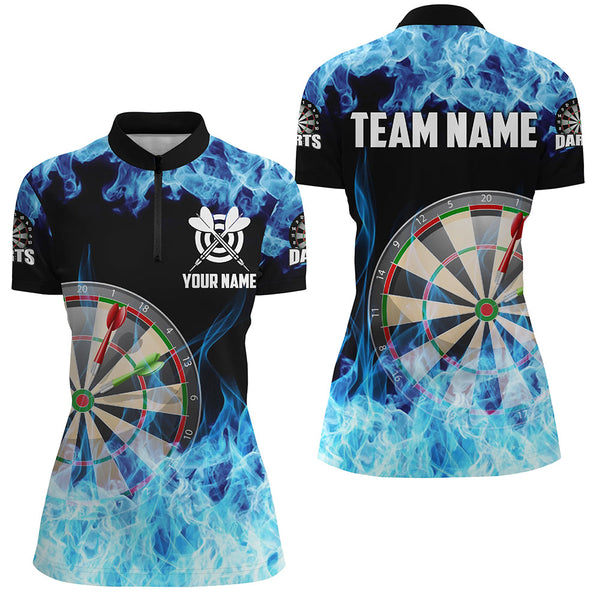 Maxcorners Blue Fire Flame Dartboard Women Darts Polo Shirts Custom Darts Shirts For Team Dart Jerseys