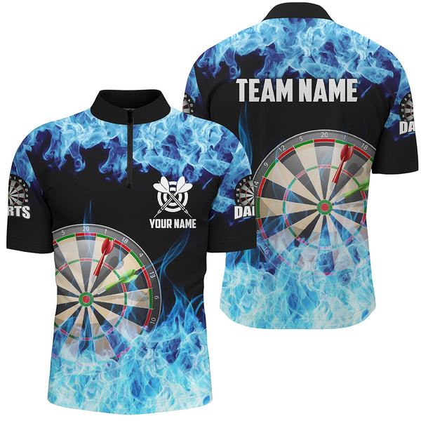 Maxcorners Blue Fire Flame Dartboard Men Darts Polo Shirts Custom Darts Shirts For Team Dart Jerseys