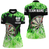 Maxcorners Green Fire Flame Dartboard Women Darts Polo Shirts Custom Darts Shirts For Team Dart Jerseys