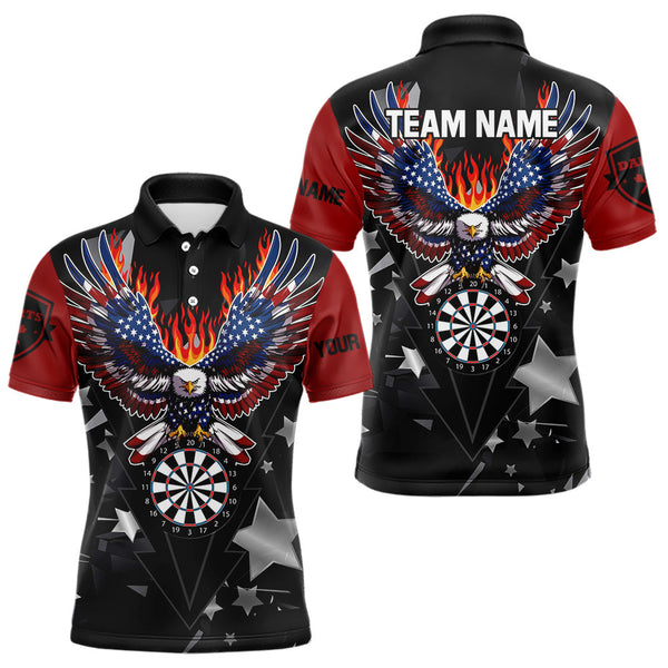 Maxcorners Personalized Fire American Flag Eagle Darts Shirts For Men Custom Pride Patriotic Dart Jerseys