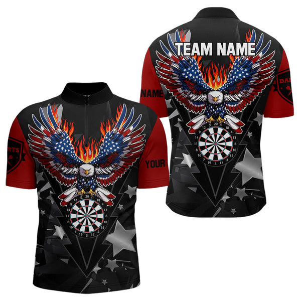 Maxcorners Personalized Fire American Flag Eagle Darts Shirts For Men Custom Pride Patriotic Dart Jerseys
