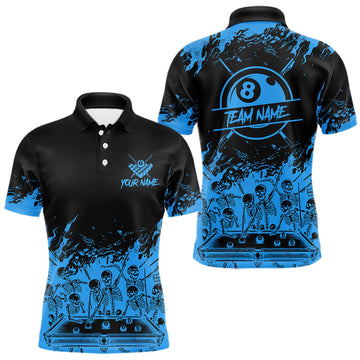 Maxcorners Black And Blue Funny Skeleton Billiard Shirts For Men Custom 8 Ball Pool Billiard Team Jersey