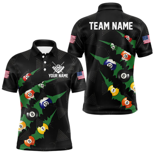 Maxcorners Personalized Scratch Black 8 Ball Billiard Shirt For Men, Pool Team Jersey Polo 1/4 Zip |Green