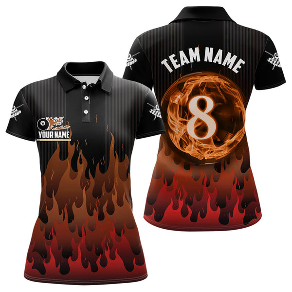 Maxcorners Red And Orange Flaming 8 Ball Pool Men Billiard Polo & 1/4 Zip Custom Pool Team Player Jersey LM2206