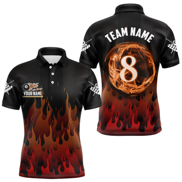 Maxcorners Red And Orange Flaming 8 Ball Pool Men Billiard Polo & 1/4 Zip Custom Pool Team Player Jersey LM2206