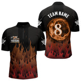 Maxcorners Red And Orange Flaming 8 Ball Pool Men Billiard Polo & 1/4 Zip Custom Pool Team Player Jersey LM2206