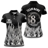 Maxcorners Black And Grey Flaming 8 Ball Pool Men Billiard Polo & 1/4 Zip Custom Pool Team Player Jersey LM2206