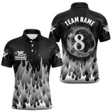 Maxcorners Black And Grey Flaming 8 Ball Pool Men Billiard Polo & 1/4 Zip Custom Pool Team Player Jersey LM2206