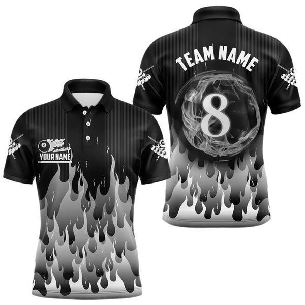 Maxcorners Black And Grey Flaming 8 Ball Pool Men Billiard Polo & 1/4 Zip Custom Pool Team Player Jersey LM2206