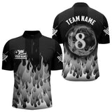 Maxcorners Black And Grey Flaming 8 Ball Pool Men Billiard Polo & 1/4 Zip Custom Pool Team Player Jersey LM2206