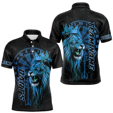 Maxcorners Black And Blue Funny Lion Crown Darts Shirt For Men Custom Darts League Jersey Polo & 1/4 Zip LM2603