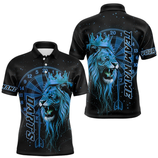 Maxcorners Black And Blue Funny Lion Crown Darts Shirt For Men Custom Darts League Jersey Polo & 1/4 Zip LM2603