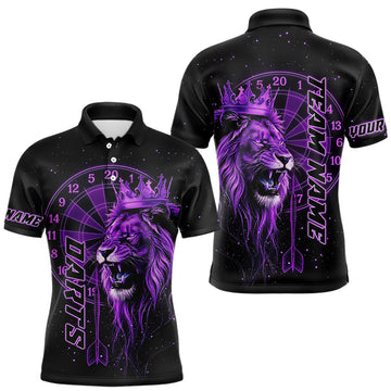 Maxcorners Black And Purple Funny Lion Crown Darts Shirt For Men Custom Darts League Jersey Polo & 1/4 Zip LM2603