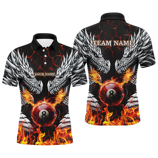 Maxcorners Personalized Twin Dragons Fire Flame 8 Ball Pool Men Billiard Shirts Team League Billiard Jerseys