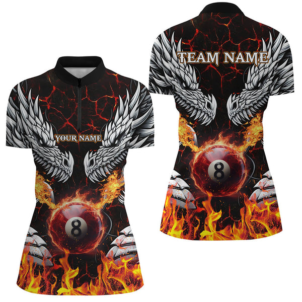 Maxcorners Personalized Twin Dragons Fire Flame 8 Ball Pool Men Billiard Shirts Team League Billiard Jerseys