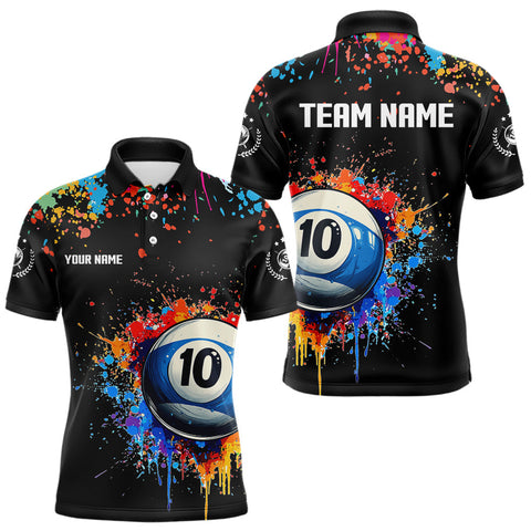 Maxcorners Funny 10 Ball Pool Colorful Paint Splash Custom Billiard Shirt For Men, Billiard Team Jerseys MT1007