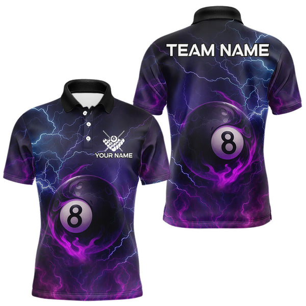 Maxcorners Personalized 3D Purple Billiard Jerseys For Men, Lightning 8 Ball Pool Billiard Team Shirts