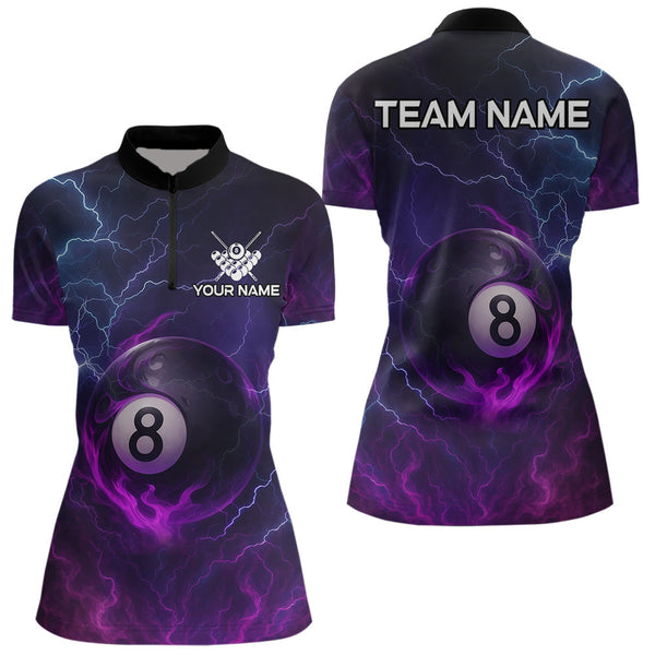 Maxcorners Personalized 3D Purple Billiard Jerseys For Men, Lightning 8 Ball Pool Billiard Team Shirts