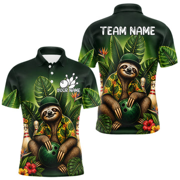 Maxcorners Custom Green Funny Sloth Tropical Bowling Shirts For Men, Bowling Team Jersey Polo & 1/4 Zip LM1705