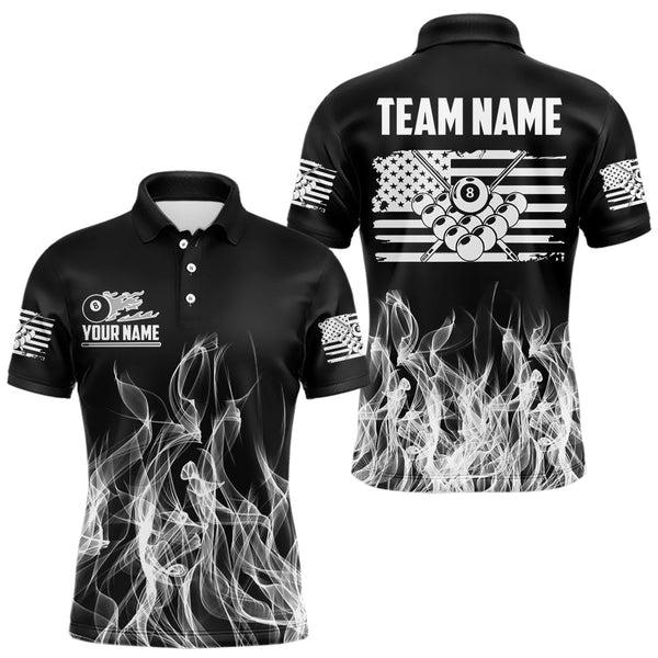 Maxcorners White Black Flaming American Flag Men Billiard Shirt Custom Patriotic Pool Player Billiard Jersey LM2206