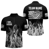 Maxcorners White Black Flaming American Flag Men Billiard Shirt Custom Patriotic Pool Player Billiard Jersey LM2206