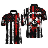 Maxcorners Billiard Red Grunge Us Flag Patriotic  Customized Name, Team Anme 3D Polo Shirt