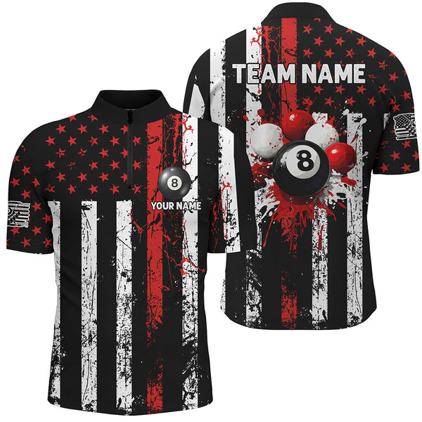 Maxcorners Billiard Red Grunge Us Flag Patriotic  Customized Name, Team Anme 3D Polo Shirt