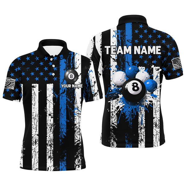 Maxcorners Billiard Blue Grunge Us Flag Patriotic Customized Name, Team Anme 3D Polo Shirt