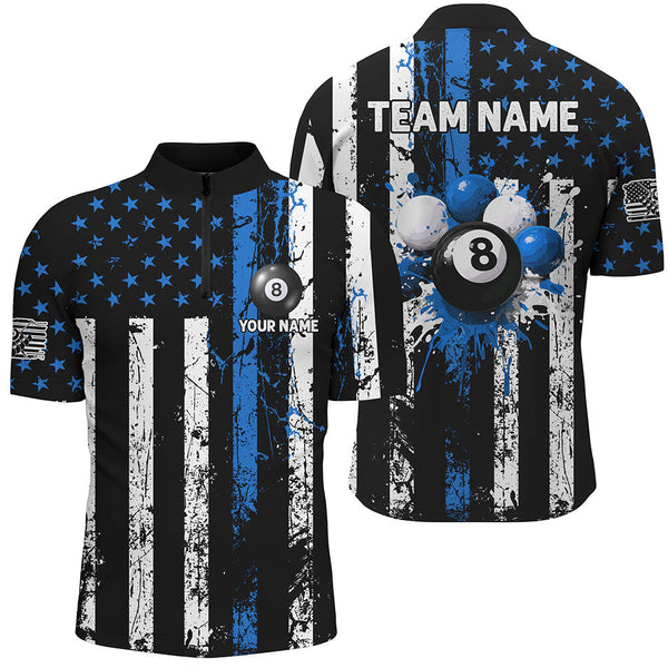 Maxcorners Billiard Blue Grunge Us Flag Patriotic Customized Name, Team Anme 3D Polo Shirt