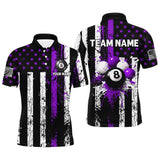 Maxcorners Billiard Purple Grunge Us Flag Patriotic Customized Name, Team Anme 3D Polo Shirt