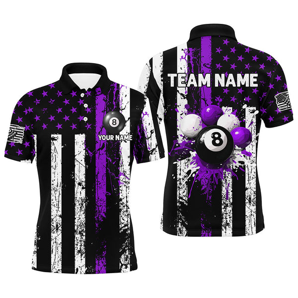 Maxcorners Billiard Purple Grunge Us Flag Patriotic Customized Name, Team Anme 3D Polo Shirt