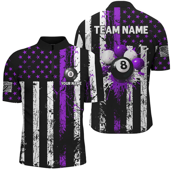 Maxcorners Billiard Purple Grunge Us Flag Patriotic Customized Name, Team Anme 3D Polo Shirt