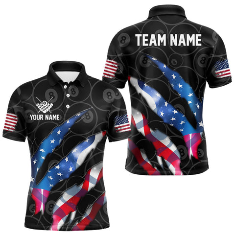 Maxcorners Custom Glowing American Flag 8 Ball Billiard Shirt For Men, Patriotic Billiard Team Jerseys |Black LM0210