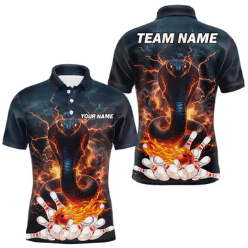Maxcorners Thunder Lightning Flame Custom Cobra Snake Bowling Shirts For Men, Bowling League Team Jersey LM0410