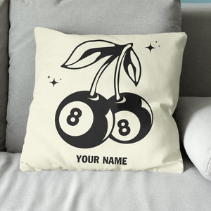 Personalized 8 Ball Cherry Billiards Pillows Custom Beige White Pillow