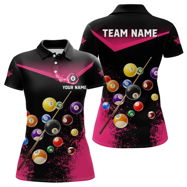 Maxcorners Personalized Grunge Pink Black 3D Pool Balls Men Billiard Shirts Custom Billiard Jerseys For Men And Women