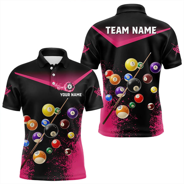 Maxcorners Personalized Grunge Pink Black 3D Pool Balls Men Billiard Shirts Custom Billiard Jerseys For Men And Women