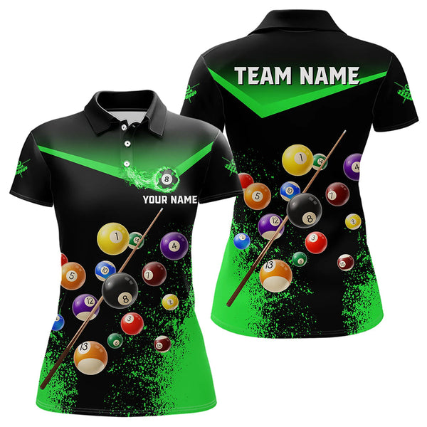 Maxcorners Personalized Grunge Green Black 3D Pool Balls Men Billiard Shirts Custom Billiard Jerseys For Men And Women