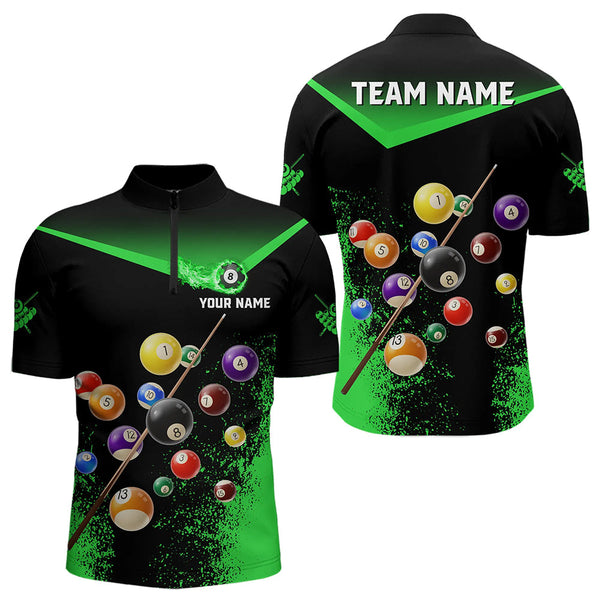 Maxcorners Personalized Grunge Green Black 3D Pool Balls Men Billiard Shirts Custom Billiard Jerseys For Men And Women