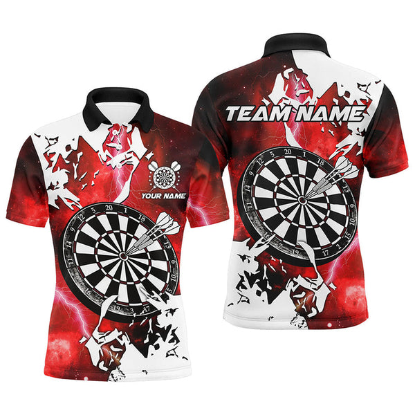 Maxcorners Darts Red Lightning Grunge Dartboard Customized Name, Team Anme 3D Polo Shirt