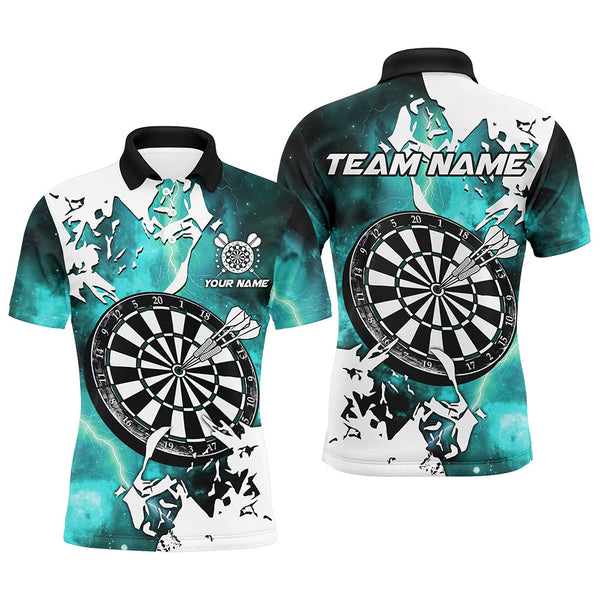 Maxcorners Darts Turquoise Lightning Grunge Dartboard Customized Name, Team Anme 3D Polo Shirt