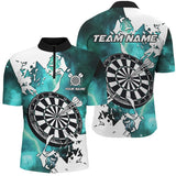 Maxcorners Darts Turquoise Lightning Grunge Dartboard Customized Name, Team Anme 3D Polo Shirt