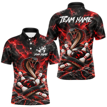 Maxcorners Black And Red Custom Cobra Lightning Bowling Shirts For Men, Bowling Team Jersey Polo & 1/4 Zip LM1910