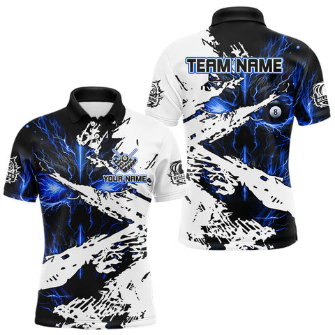 Maxcorners Personalized Lightning Skull Billiard Shirts For Men Custom Billiard Jerseys Grunge Style |Blue TU1011