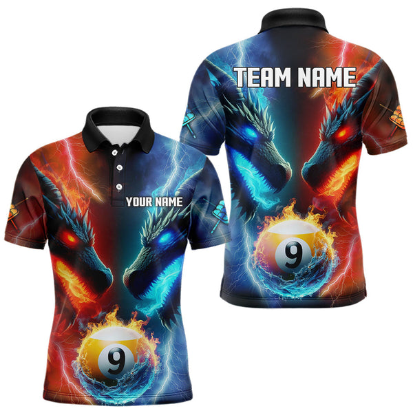 Maxcorners Blue And Orange Custom Dragon 9 Ball Pool Billiard Shirt For Men, Billiard Jersey Polo & 1/4 Zip TU1011