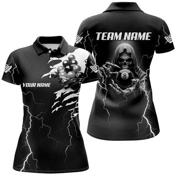 Maxcorners Black Skeleton Lightning Thunder Custom Women Billiard Shirts, Billiard Pool Team Jerseys Uniform